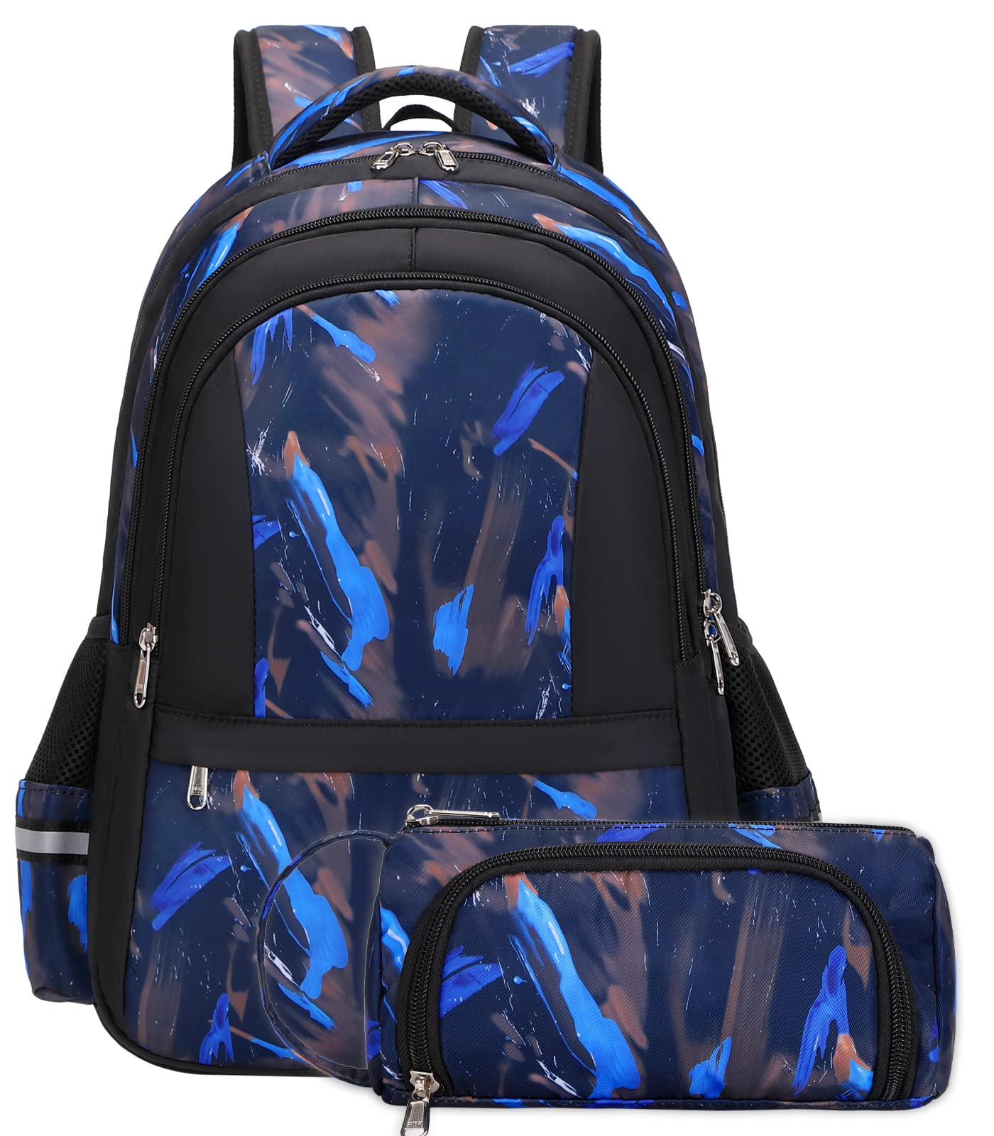 Backpack for Boys School Bags for Kids Lightweight Big Student Book Bag Set with Pencil Case for High Middle School, Blue, Daypack Backpacks