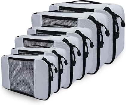 Organizer Da Viaggio: Set Da 6 Borse In 1, In Tessuto Impermeabile Nero. Cubi Per Valigia Per Organizzare Abbigliamento E Accessori. Perfetti Per Separare I Capi Puliti Da Quelli Usati. Ottimizza Lo Spazio Nel Bagaglio. Leggeri E Resistenti, Per Viaggiatori Ordinati. - 3