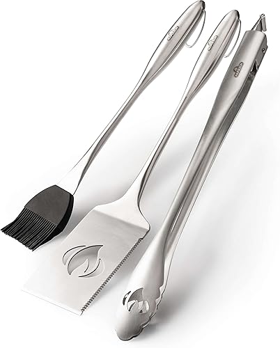 Napoleon Accessory - PRO Juego de herramientas de acero inoxidable de 3 piezas - Juego de herramientas para parrilla de barbacoa de alta calidad,