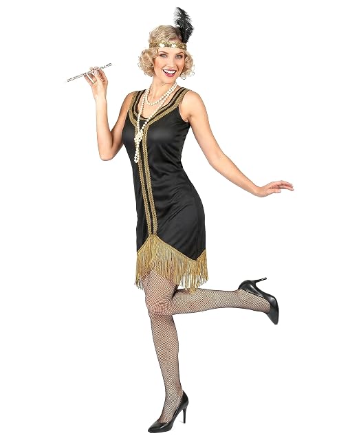 DEGUISE TOI Disfraz Charlestón negro y dorado con flecos Mujer - XL