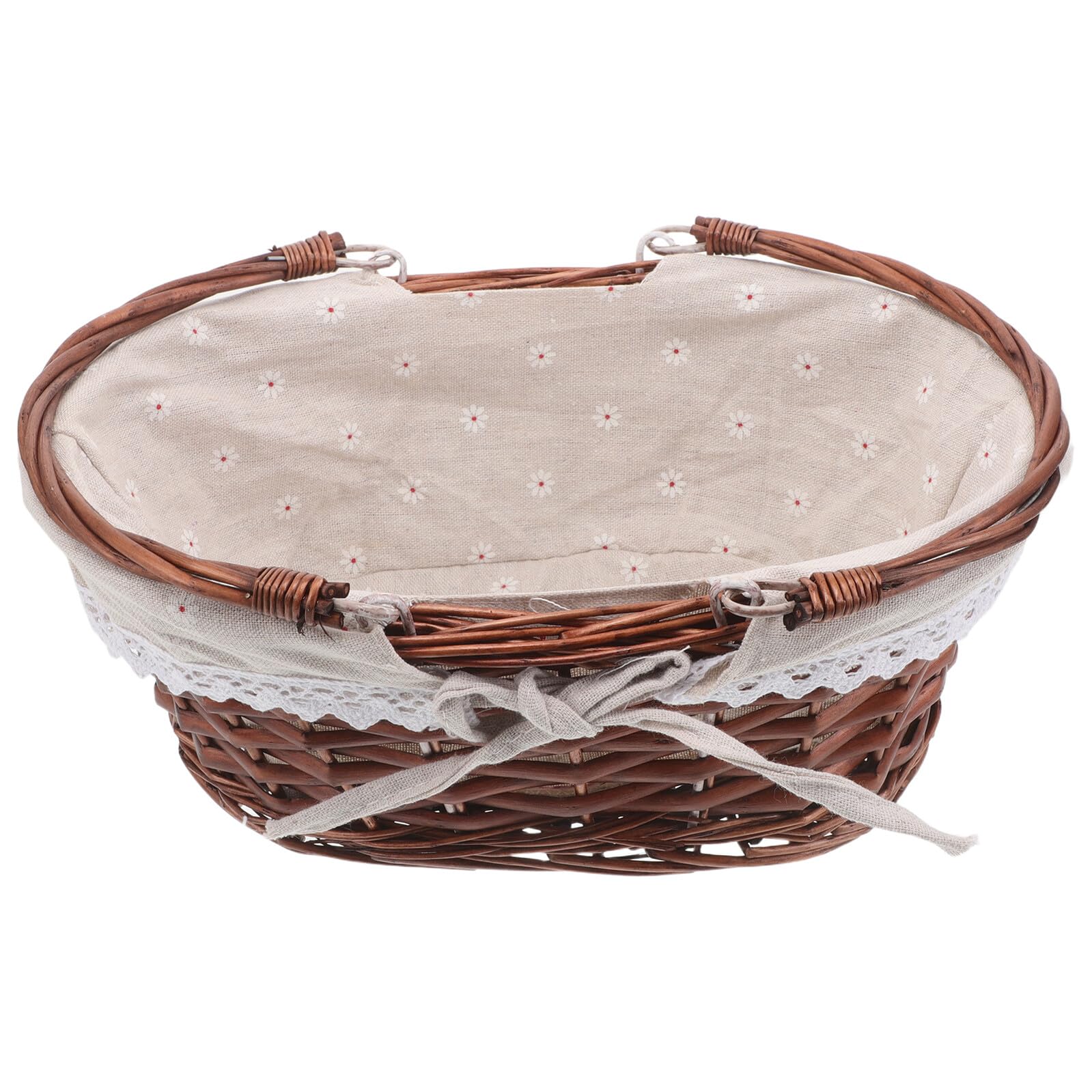 UPKOCH Cesta De Picnic De Mimbre Tejida Mano Cesta Ovalada con Asa y Forro para Guardar Dulces y Aperitivos Frutas y Pan Actividades Al Aire
