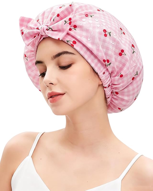 Touca de Banho Ababalaya com Forro de Cetim, Impermeável, Cherry XL