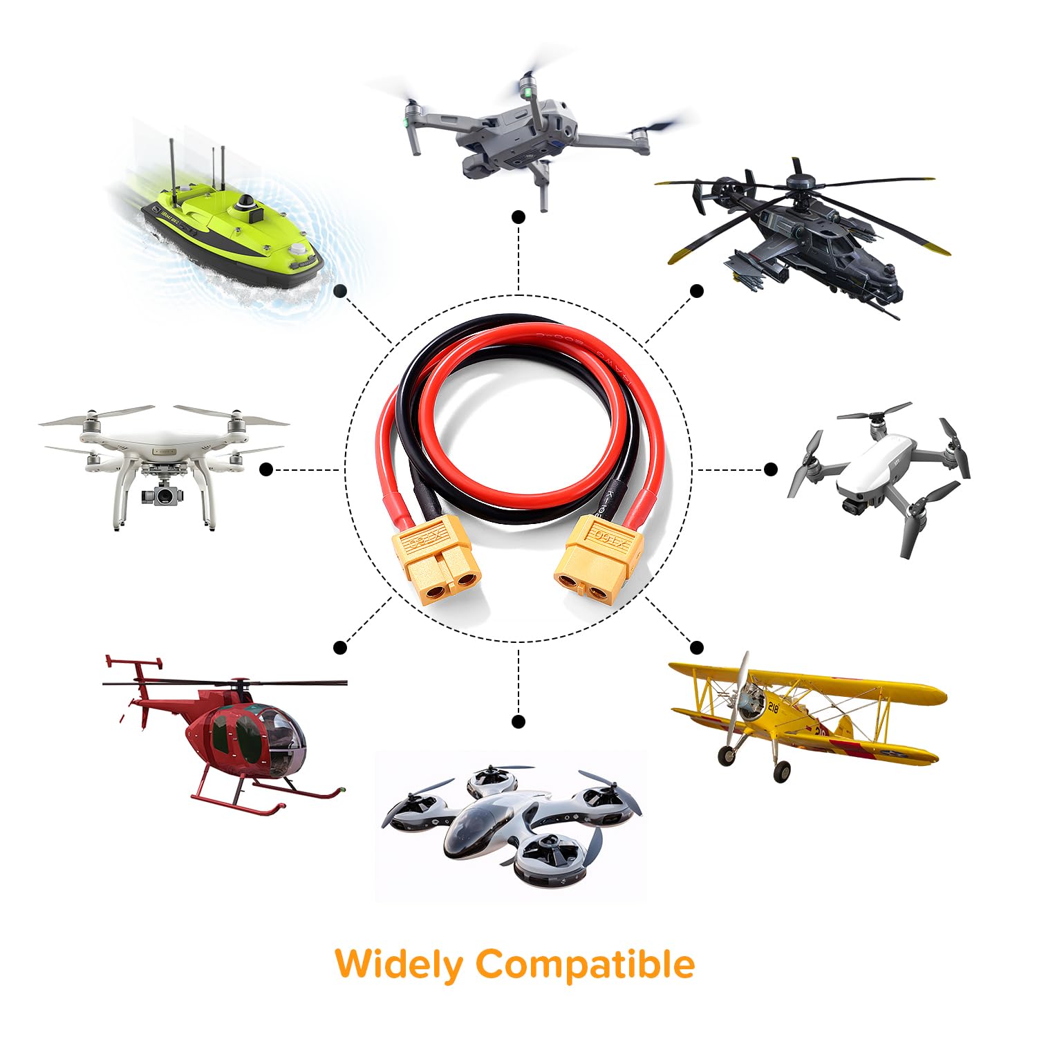 XT60 Przewód Przedłużający, XT60 Żeński do Żeński Wtyk Złącza, z 30cm 14AWG Silikonowym Kablem, do Akumulatora RC LiPo