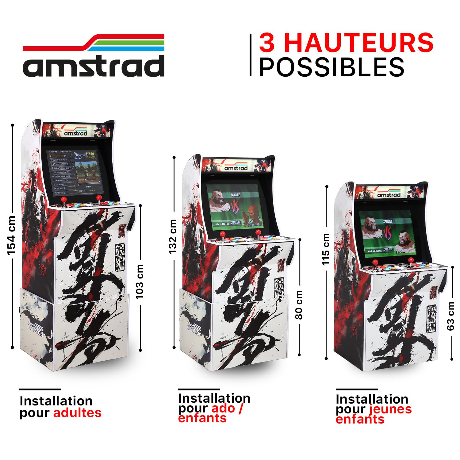 Borne d'arcade AMSTRAD modèle Fighters avec 2800 Jeux - Ecran 19" 4:3 - 2 Joueurs - 16 Boutons rétro éclairés - 3 hauteurs