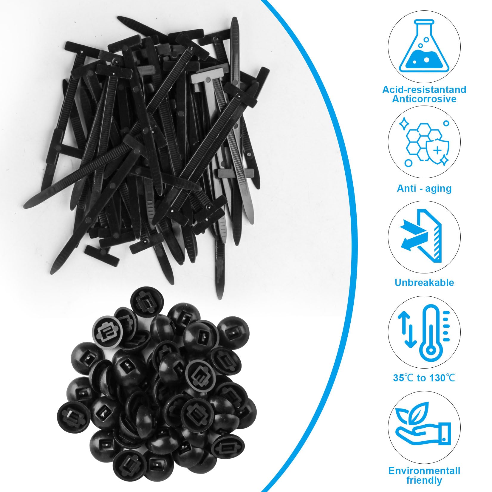 200 Pcs Nylon Universal Cable Tie Buckle Clips, Zip Tie Clips Holder - Image 3