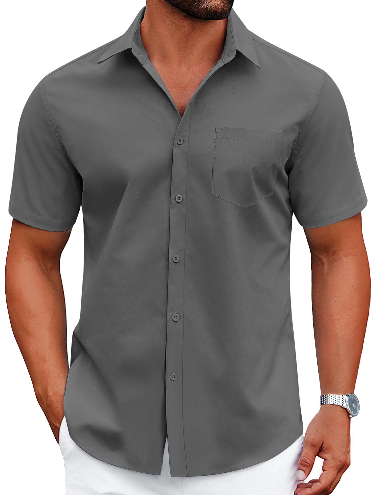 COOFANDY Mens Wrinkle Free Dress Shirt Short Sleeve Button Down Print Shirt Summer Business Casual Shirts with Pocket