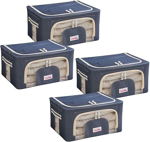 BlushBees Living Box - 600D Oxford Fabric Cloth Organizer Boxes, Underbed Organizer - 24 Litre, Pack of 4, Cowboy Blue (AR-1686)