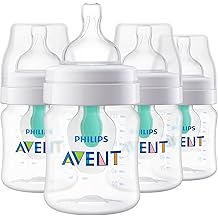 Philips Avent Anti-Colic Bottle with AirFree Vent, 4oz, with Flow 1 Nipples, 0m+, 4pk, Clear, SCY701/04