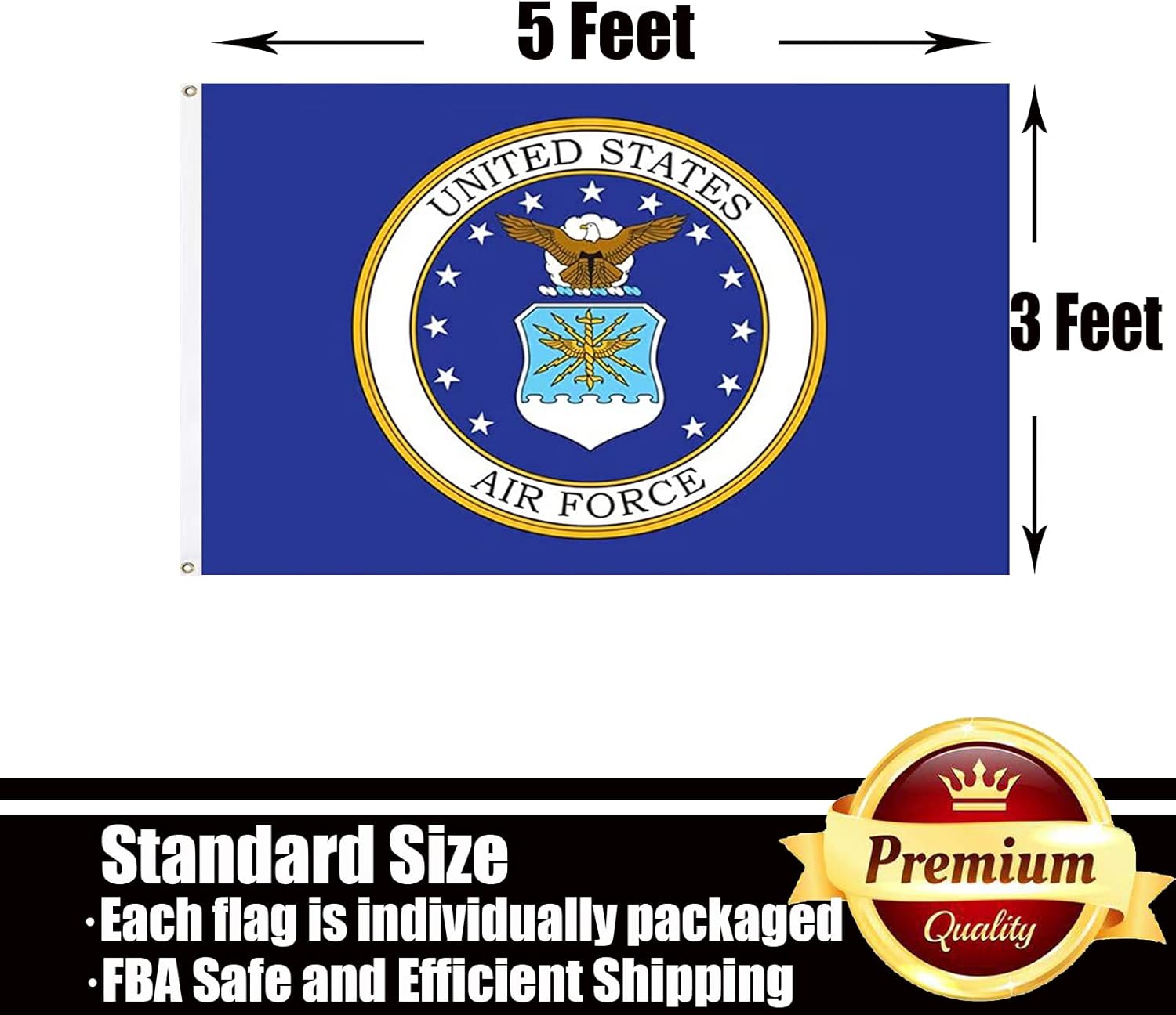Air Force Crest Emblem Flag 3x5 Outdoor Double Sided 3 Ply- US Coat of Arms Military USAF Flags-Vivid Color Clear Pattern Reinforcement Sewing Durable Polyester with 2 Brass Grommets - Image 6