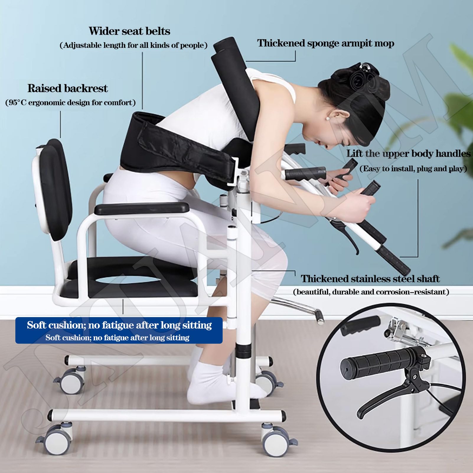 Silla de traslado de Pacientes para Uso doméstico, Silla elevadora hidráulica para Pacientes, Adecuada para Personas discapacitadas, con Asiento Dividido a 180°, cuña y cojín, 440 LB Black