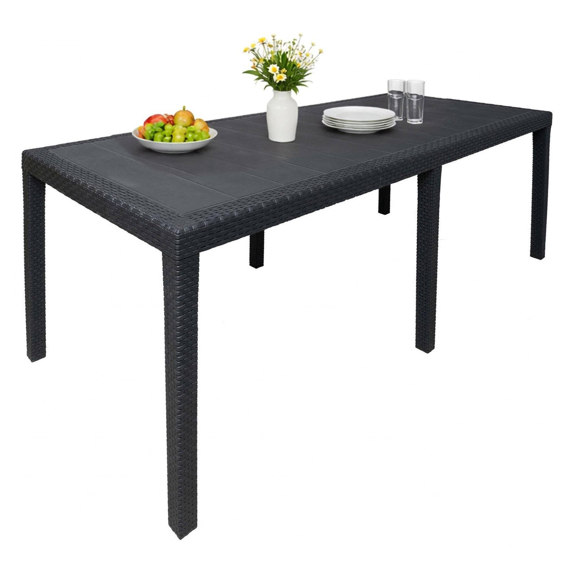 Dmora - Außentisch Roma, ausziehbares rechteckiges Esszimmerregal, ausziehbarer Gartentisch mit Rattan-Effekt, 100 % Made in Italy, 150/220 x 90 x 72 cm, Anthrazit