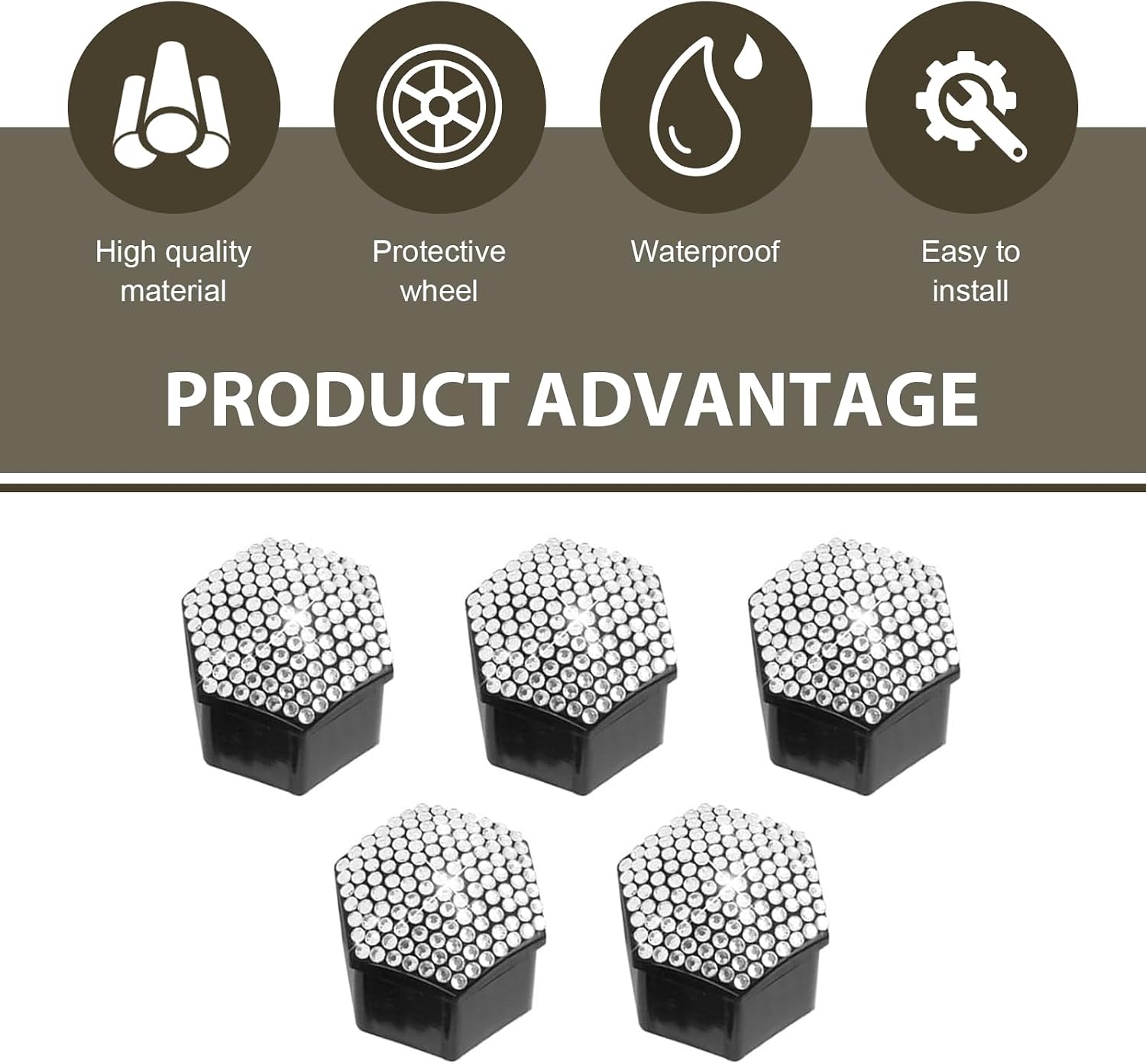 MLY 20 PCS Wheel Lug Nut Covers, 19mm Bling Crystal Wheel Hub Bolt Caps with Removal Tool, Wear-Resistant Wheel Nut Cap Hex Protector, Universal for Most Cars (White)