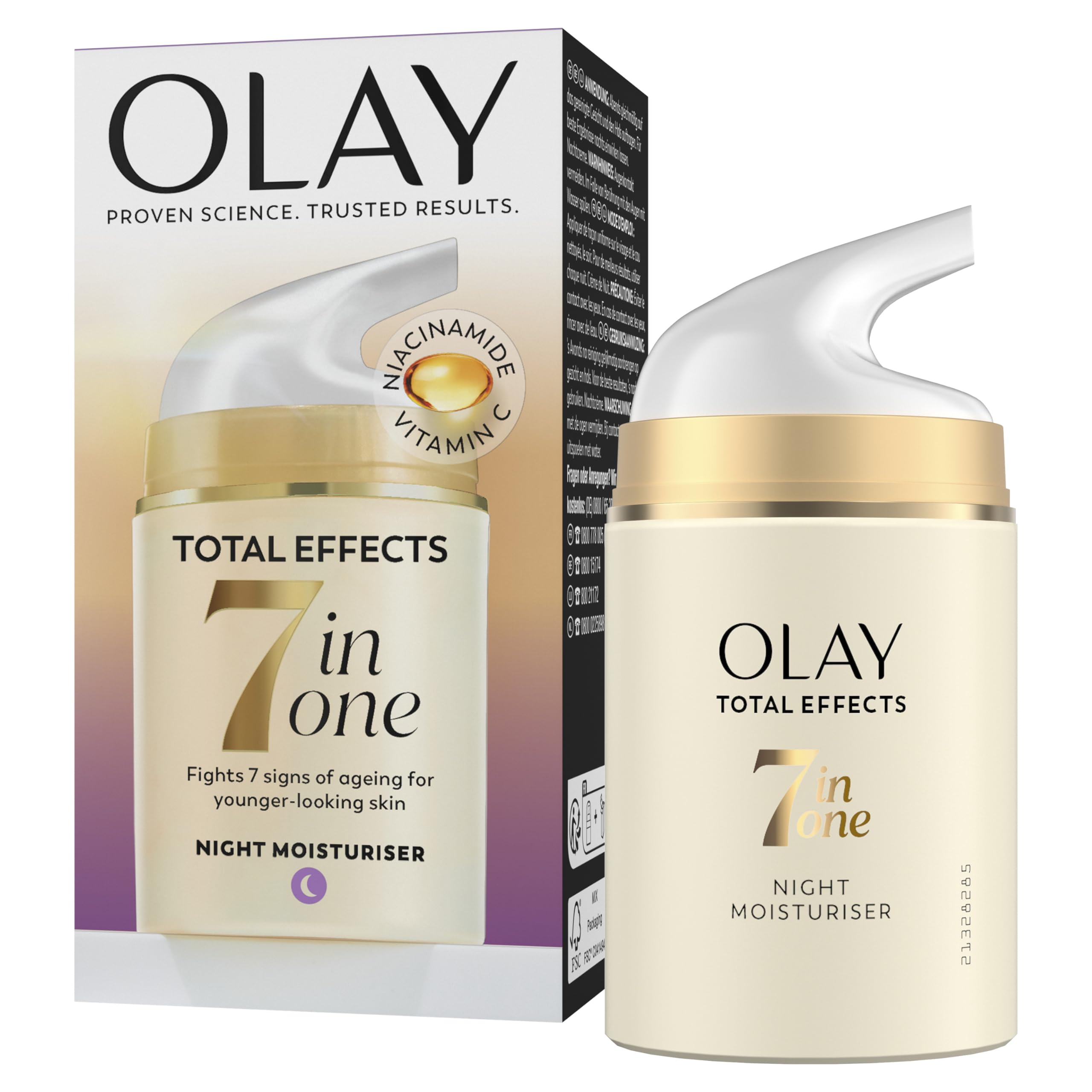 Olay Total Effects 7in1 Anti-Aging Nachtcreme – Feuchtigkeitsspendende Gesichtscreme mit Niacinamid & Vitamin C – Bekämpft 7 Zeichen der Hautalterung für sichtbar jüngere Haut – 50ml