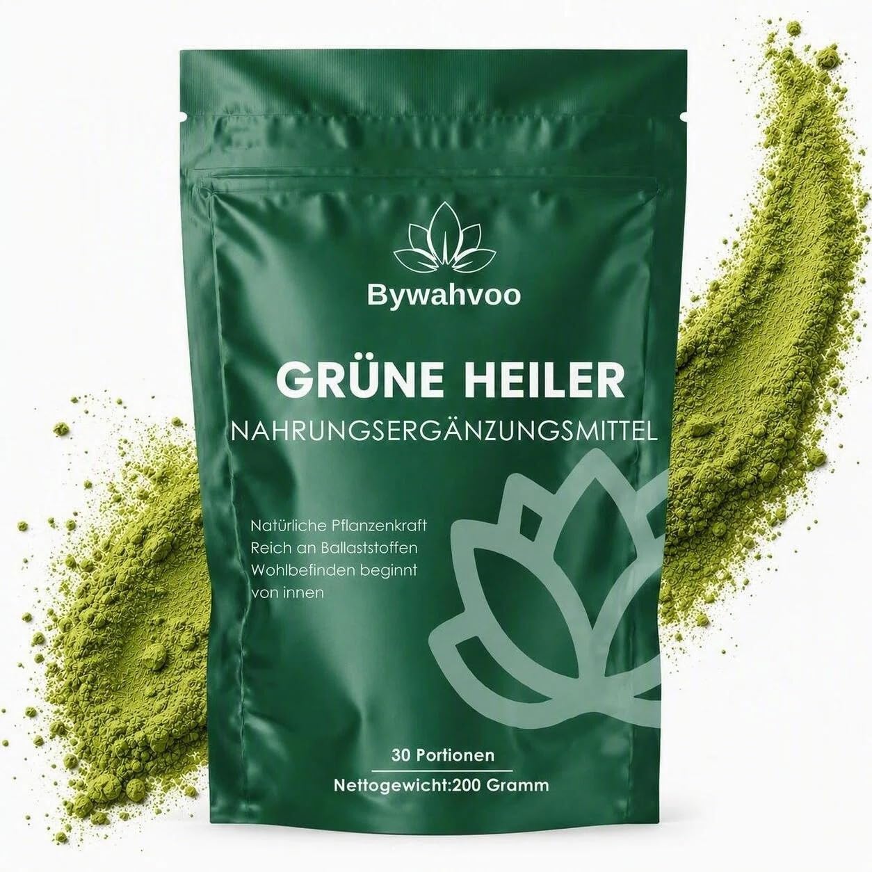 Grüne Entgiftungspulver – 200g Superfood Green Pulver Helfer– Pflanzenpulver mit Matcha, Gerstengras, Spirulina & Heidelbeere – Reich an Makro- Mikronährstoffen sowie Ballaststoffen