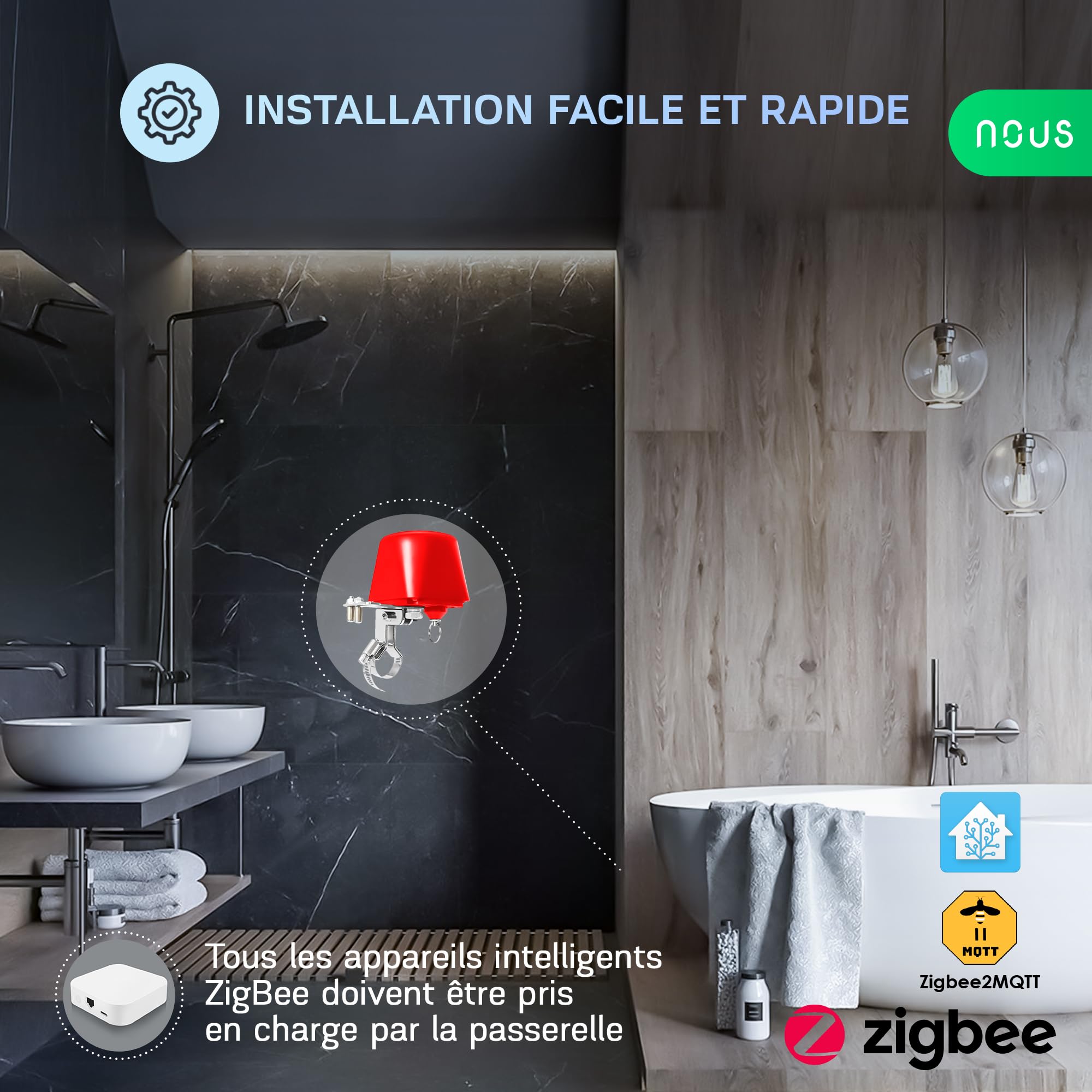 NOUS LZ3 Vanne d'eau ZigBee Compatible Google Assistant Alexa Tuya Smart Life Programmateur Irrigation