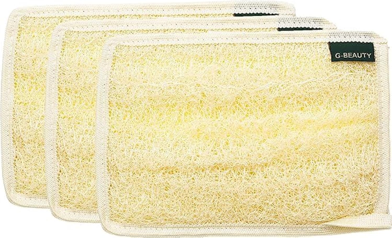 G-Beauty Small Natural Rectangular Glove Double Face Massage Loofah For Bath Spa and Shower Set Of 3 Pieces - Beige