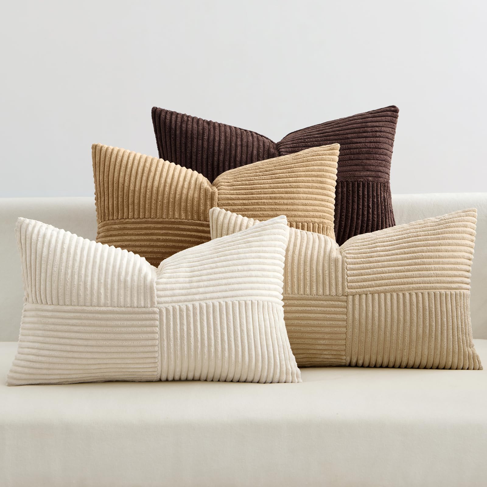 EMEMA Kissenbezug Kordsamt 4er Set Patchwork Kissenhülle Dekokissen Sofakissen Kord Dekorative Kissen
