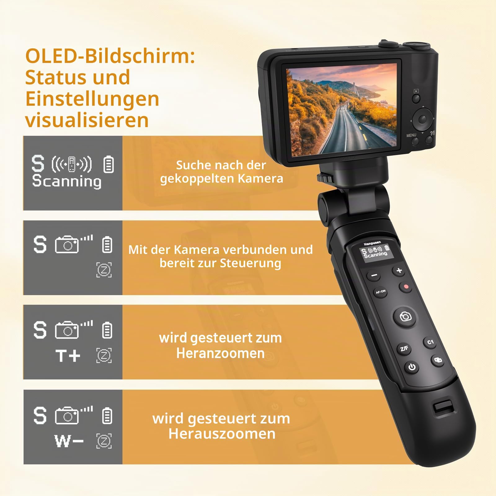 Kompatibel mit Sony Kameras Stativ - Mini-Stativ mit aufladbarer Fernbedienung mit Focus Zoom für Sony ZV-E10/ZV-E1/ZV-1/ZV-1F/RX100VII/RX0 II/A6700/A6400/A6600/A7III/FX3 - Ideal für Vlogging, Schwarz
