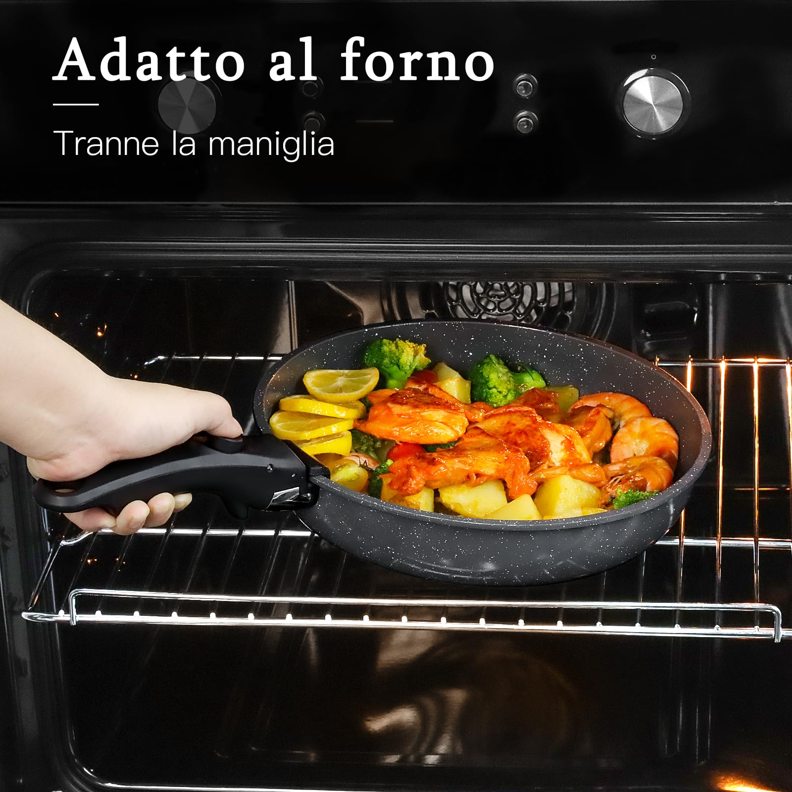 Set Di Padelle Antiaderenti GiPP Da 15 Pezzi per Camper, Nero | Manico Staccabile, Compatibili Con L'Induzione, Padelle Per Friggere E Salse In Vetro, Adatto ai Fornelli a Induzione