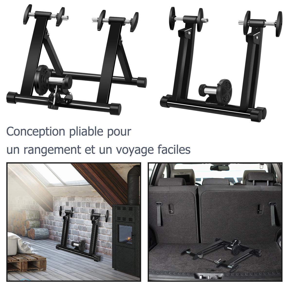 GOPLUS Home Trainer Vélo pour Roue 26-28’’ 700 C, Entraîner de Vélo Pliable en Acier avec Capacité de Charge 100KG pour Vélos de Montagne, Vélos Routes, VTT., Système à Double Verrouillage, sans Fil