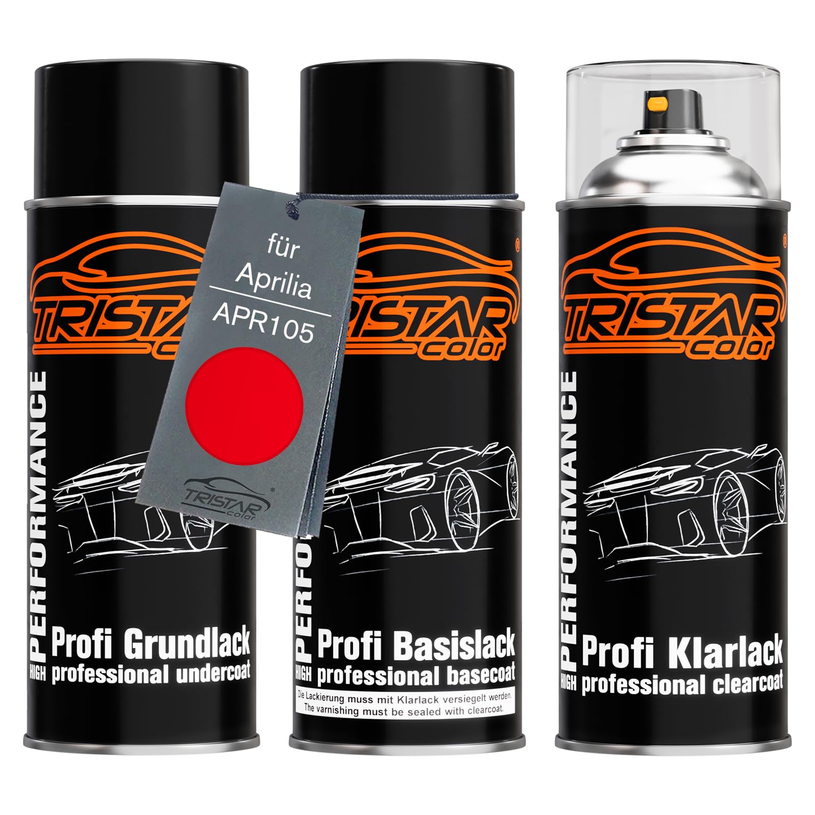 TRISTARcolor Vernice per moto Kit bombolette spray per Aprilia APR105 Rosso Hot Red vernice di fondo vernice di base vernice trasparente bomboletta a spruzzo 400ml