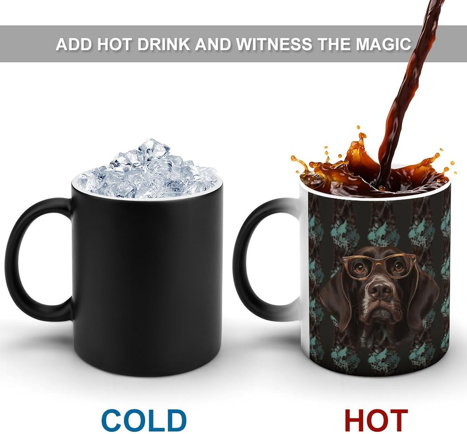Color Changing Mug German Shorthaired Pointer Printed Ceramic Coffee Mug Heat Changing Sensitive Mug Magic Heat Changing Coffee Mug Novelty Coffee Mugs
