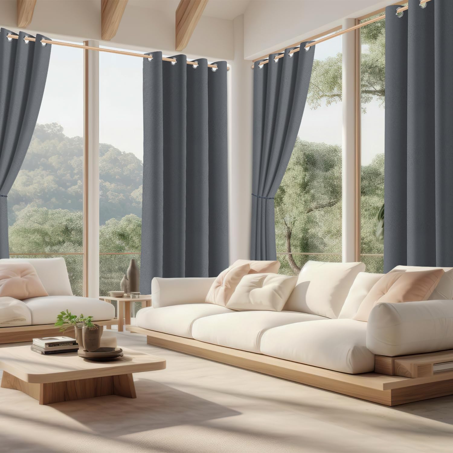 Fiqops Garden Outdoor Vorhang Wetterfest, Outdoorvorhänge mit Ösen(1.6 inch), Vorhang Sichtschutz Sonnenschutz für Terrasse, Balkon, Pavillon, Vorhang 213x254CM (HöhexBreite) Grau,2 Stück