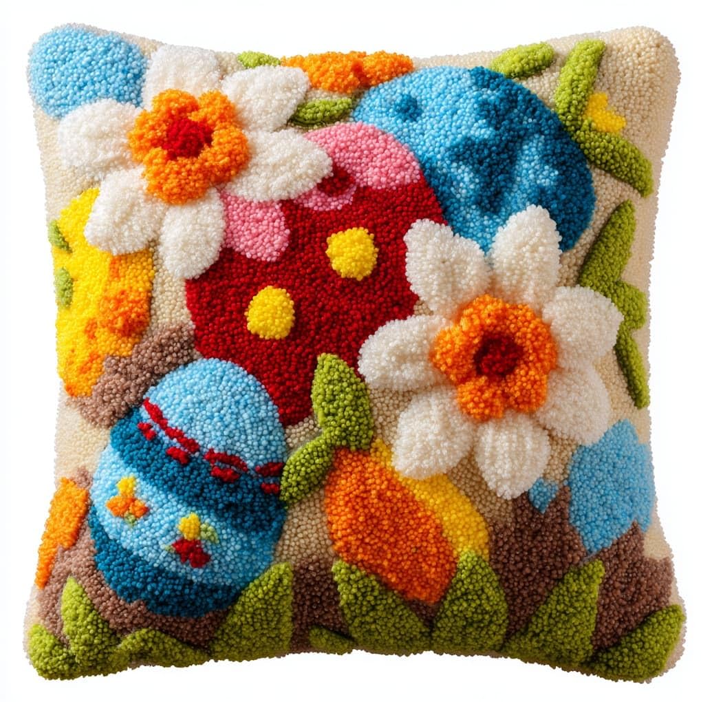 WallustrioaW DIY Latch Hook Kits 43x43cm,Easter Eggs and Flowers