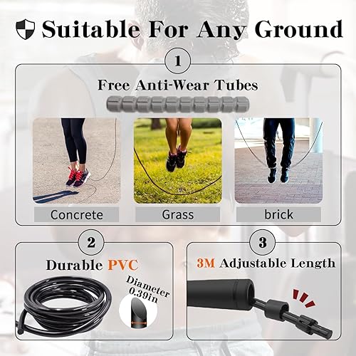 Miniatura 6 de Cuerda de saltar pesada para entrenamiento físico (1.1 libras), cuerda de PVC sólido de 0.394 pulgadas, rodamiento de bolas sin enredos, cuerda de