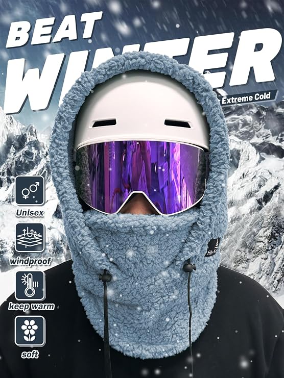 Shy Velvet Sherpa Hood Ski Mask Wind-Resistant Balaclava Winter Fleece Ski Mask for Men and Women