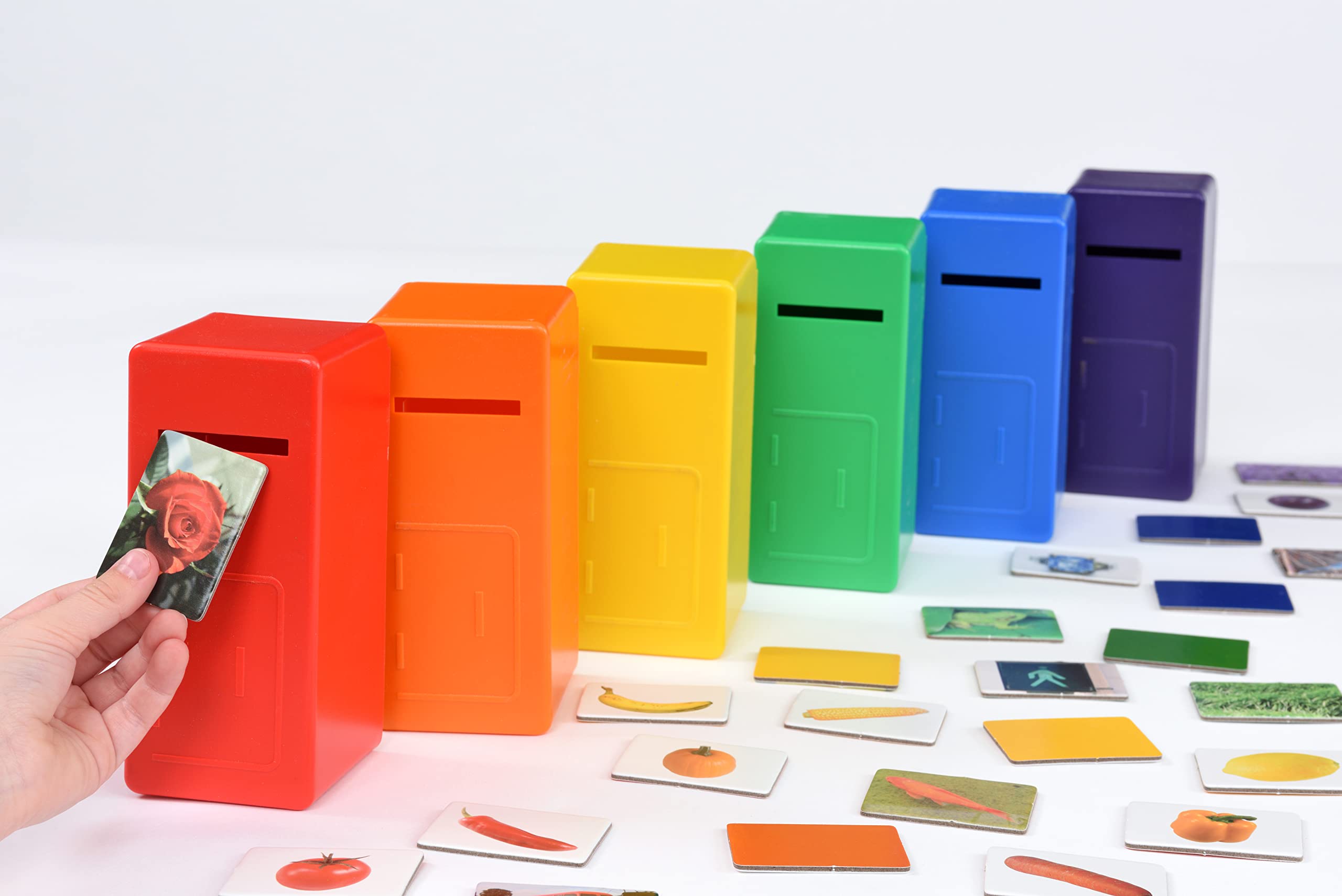 EDUCATIONAL ADVANTAGE Kids Color Posting Game in Multicolored - Fun Learning Sorting Toy with 6 Post Boxes and 60 Cards - 3+ Years