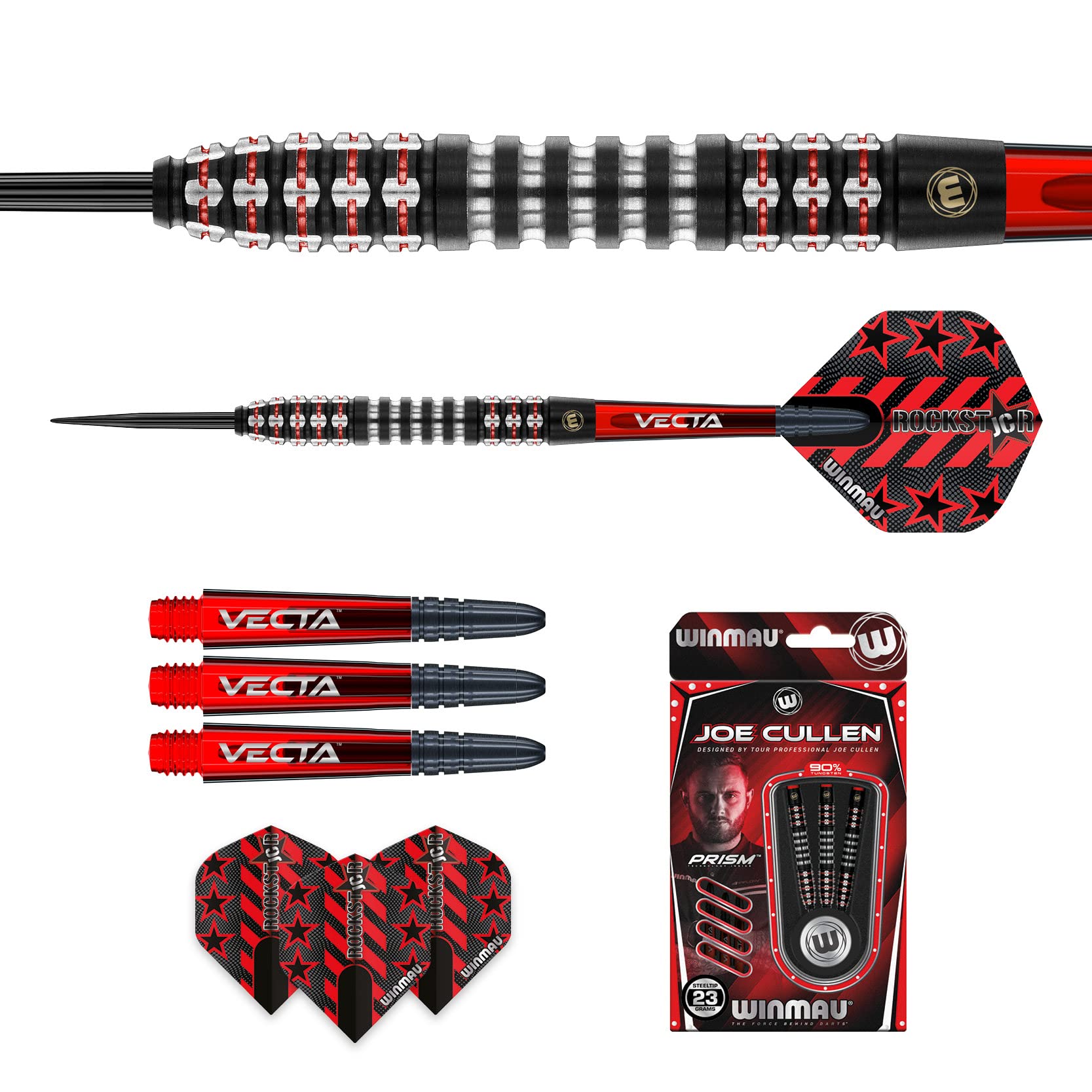 WINMAU Joe Cullen Ignition - Set di Freccette Professionali in tungsteno con Alette e steli (aste)