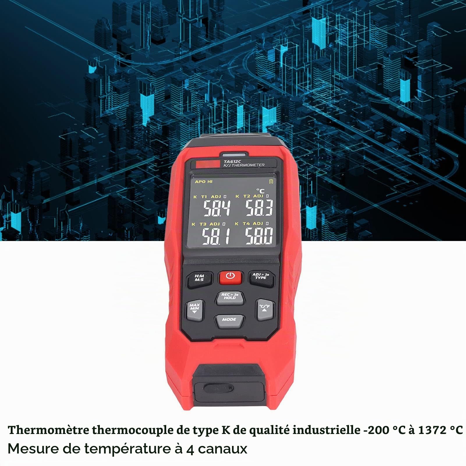 Type K Thermomètre à Thermocouple 4 Canaux Enregistreur de Données avec Sonde à Thermocouple