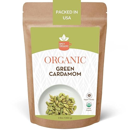 SPICY ORGANIC Cápsulas de cardamomo verde 3 libras Semillas enteras de cardamón para un auténtico sabor a especias, vaina de cardamón natural para