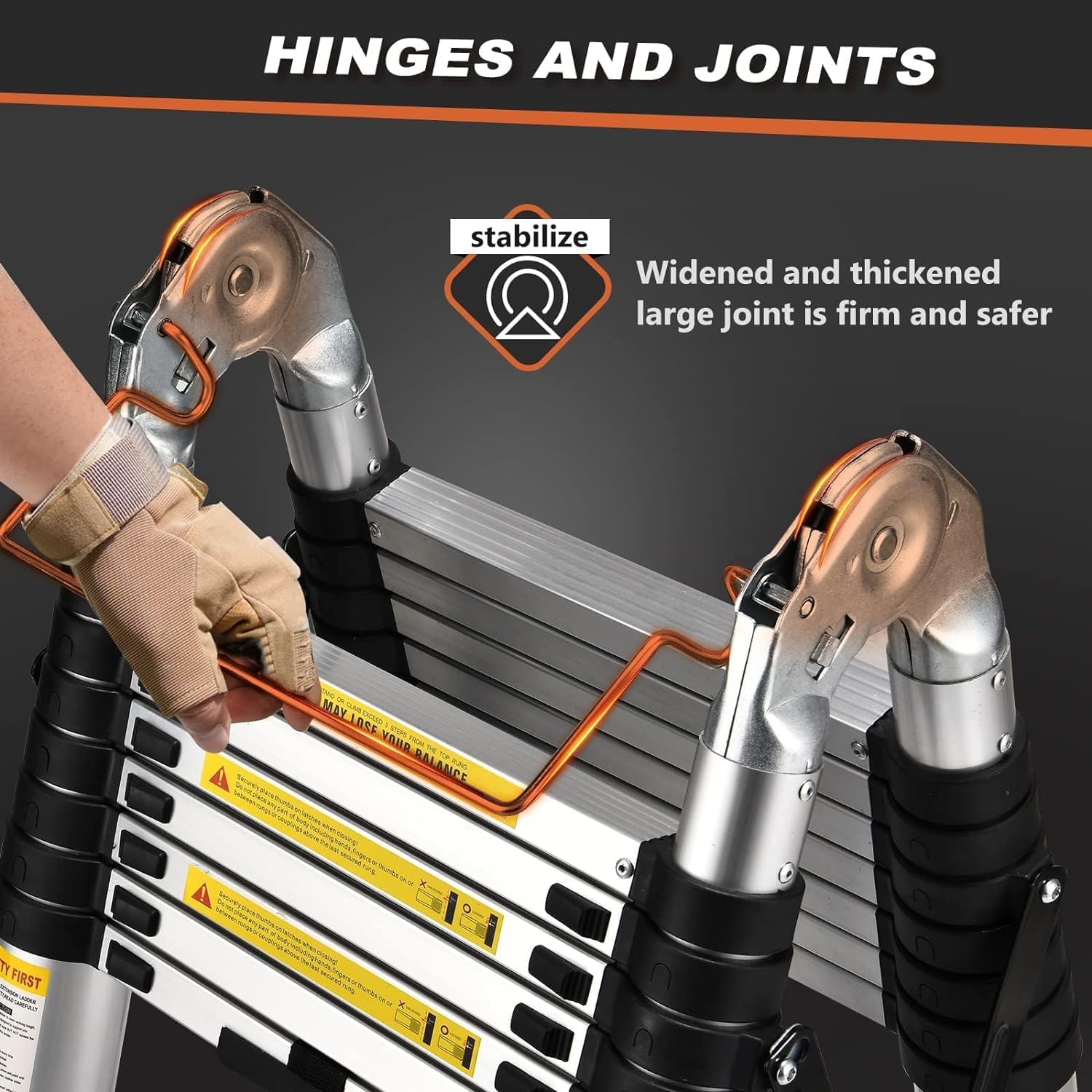 Soctone Telescoping Ladder A Frame, 16.5 Ft Compact Aluminum Extension Ladder, Telescopic RV Ladder for Camper Trips Motorhome with Tool Platform and Stabilizer Bar, 330 lb Capacity, Black - Image 4