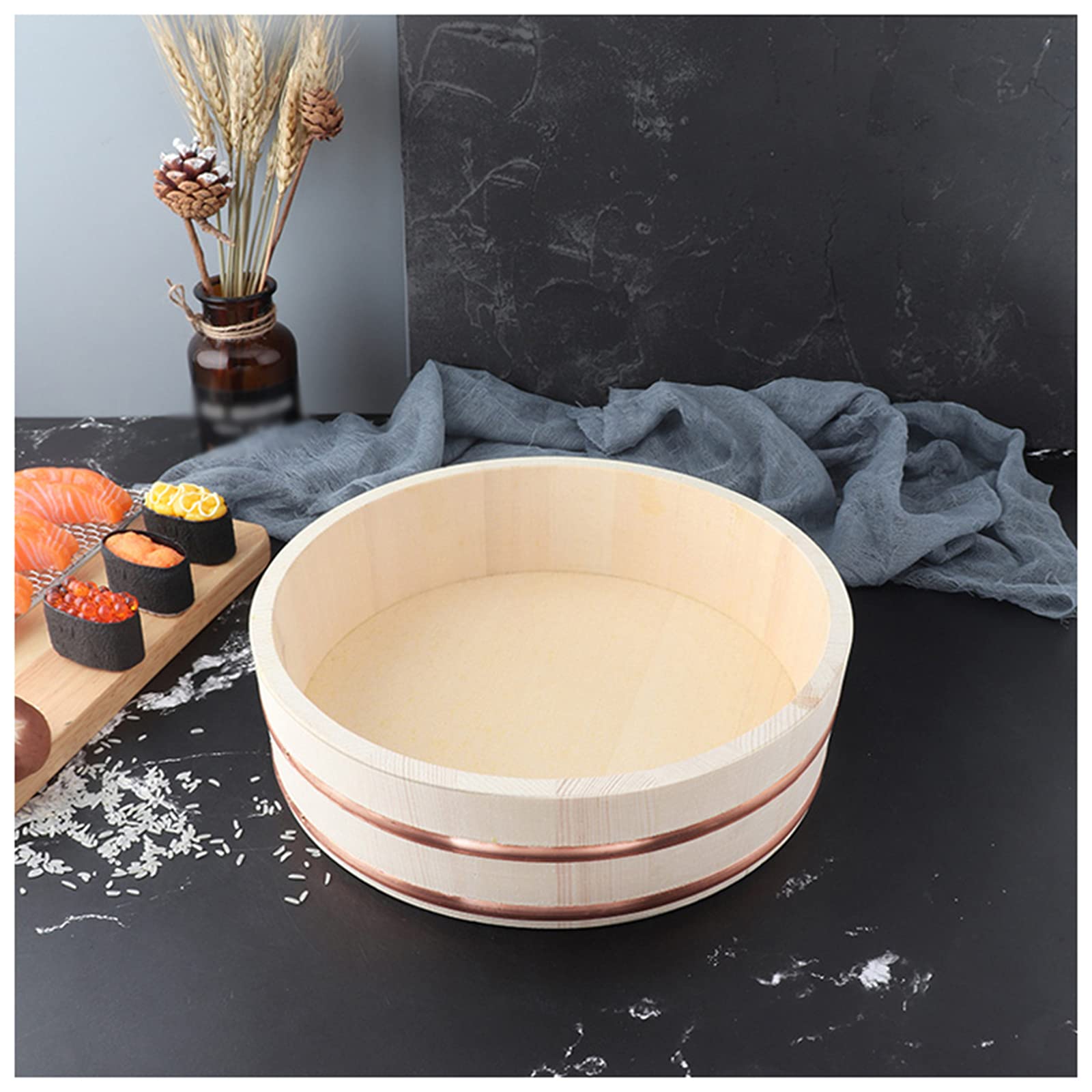 AIZYR Recipiente para Mezclar Arroz Japonés Hangiri Sushi Oke, Barril De Sushi De Madera De Alta Capacidad para Preparar O Mezclar El Arroz,39x9.5cm