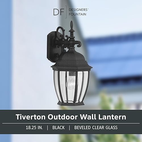 Miniatura 2 de Designers Fountain 2431-BK Tiverton - Farol de pared para exteriores, 18 pulgadas de alto, color negro