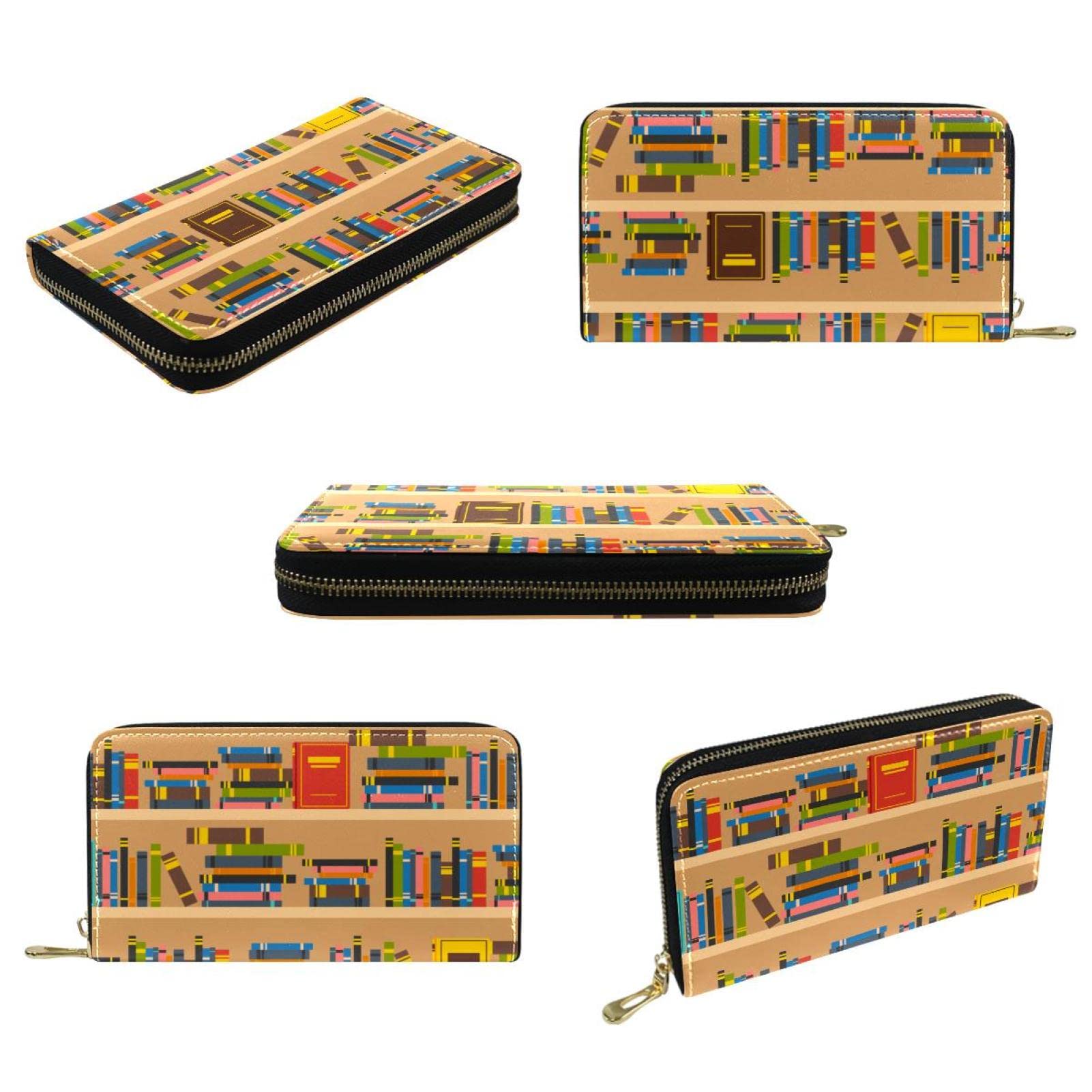 Cartera de cuero con cremallera larga para libros, multicolor, 20.5x2.5x11.5cm/8.07x1x4.53 in, Clásico