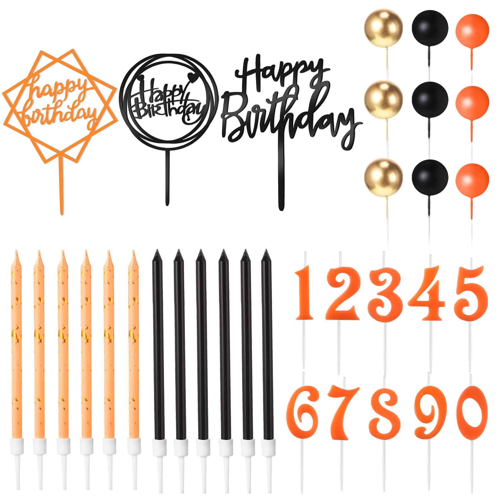 Happy Birthday Cake Toppers - 34 Pcs Candles & Picks -17 Happy Birthday Cake Toppers - 34 Pcs Candles & Picks -17
