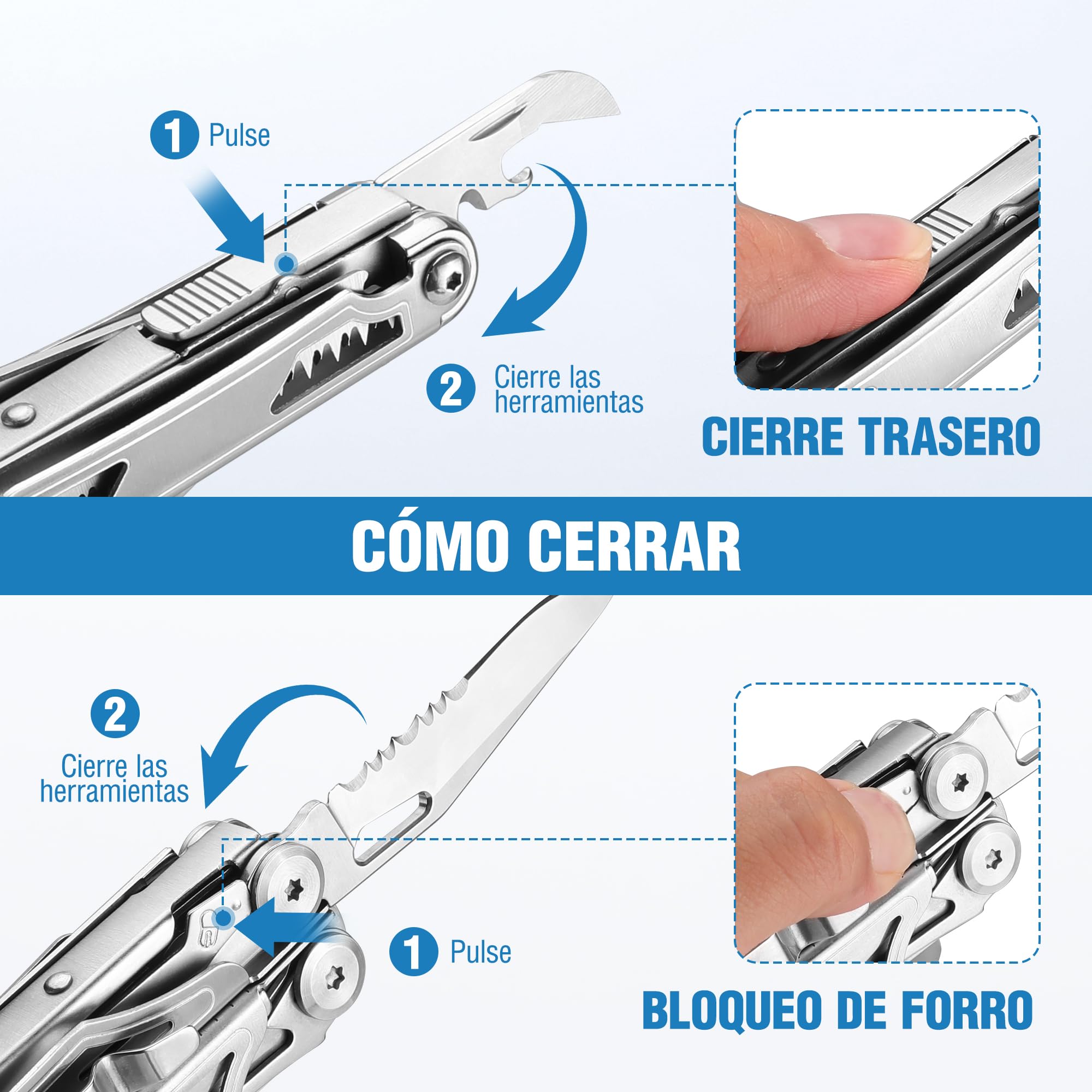 FLISSA Alicates Multiusos, 19 en 1 Navaja Multiusos, Multiherramienta de Alicates, Herramienta Multiusos, Accesorios para Camping, Reparación, Senderismo, Incluye Bolsa Portátil