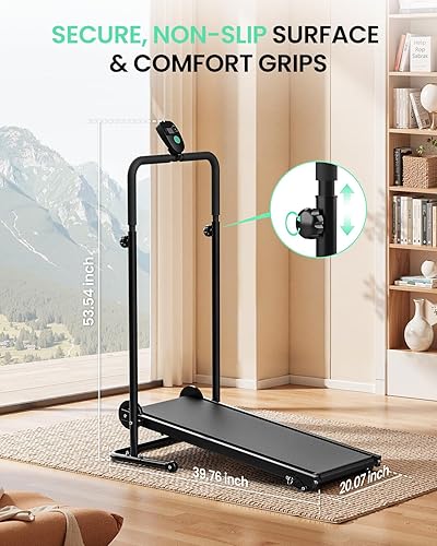 Miniatura 6 de Non-Electric Treadmill with Dual Flywheel & Fixed Incline - Motorless Treadmill with LCD Monitor, Non-Slip Belt, Compact Foldable Design for Small