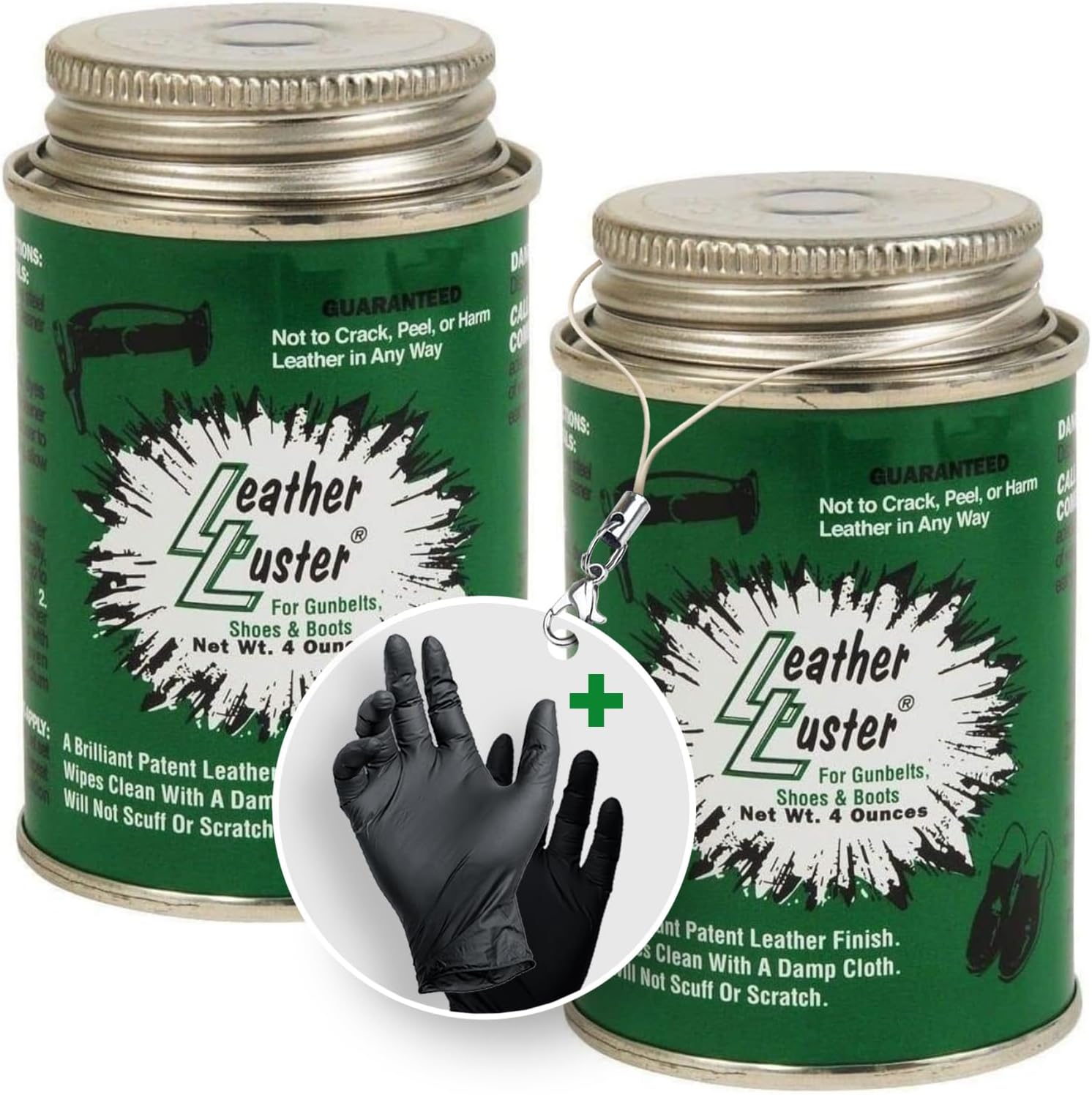 2 Pcs Leather Luster Hi Gloss Brilliant Patent Leather Finish 4 Ounce - 2x4 Oz Black Leather Luster Boot Shine And Shoe Polish Includes Black Latex Gloves For Cleaning - Leather Luster Kit 2x4 Oz