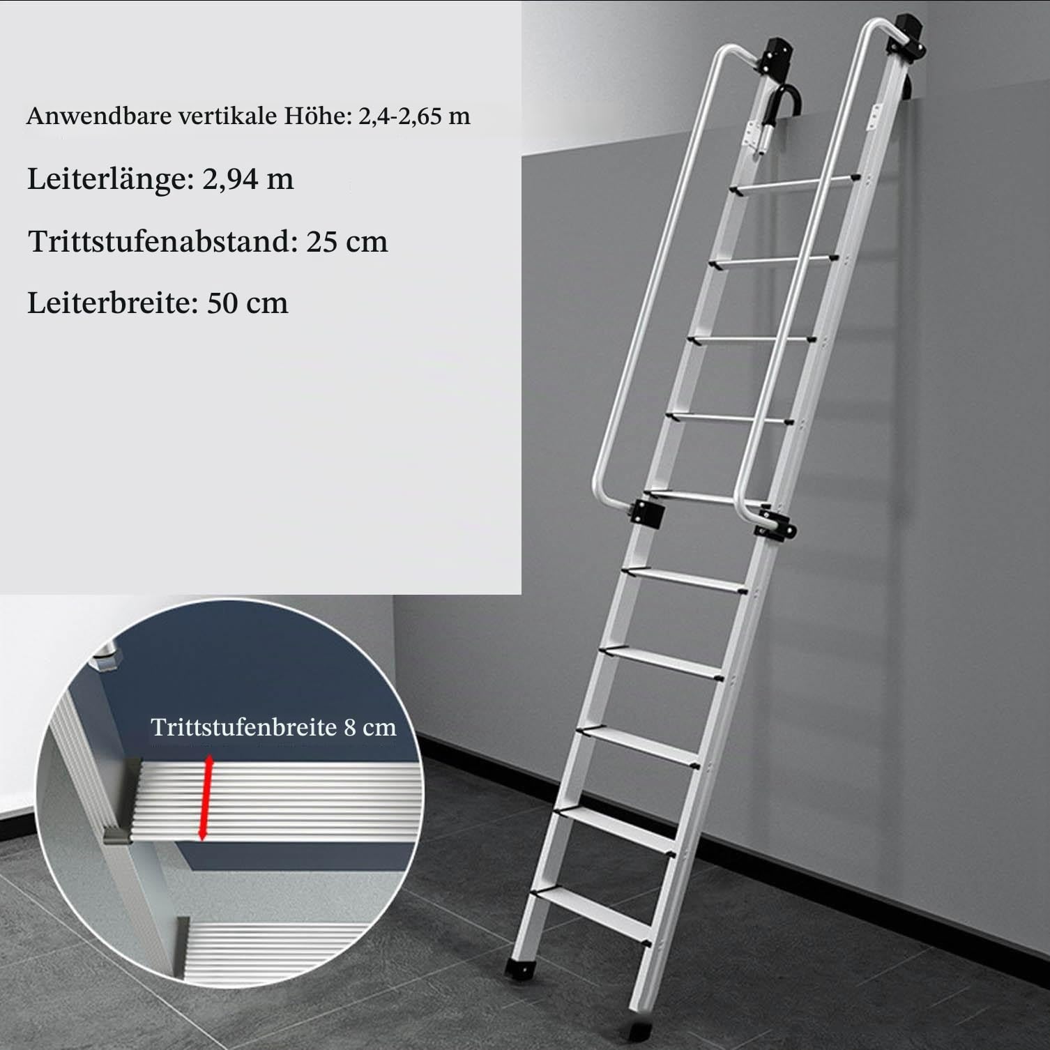 Dachbodentreppe Metall-Dachbodenleiter für Zweistöckiges Haus, Dachbodentreppe, Klappbare Trittleiter, Feuerleiter für Wohnungen, Robuste Dachbodentreppen-Sicherheit 8-10 Step,10 Step