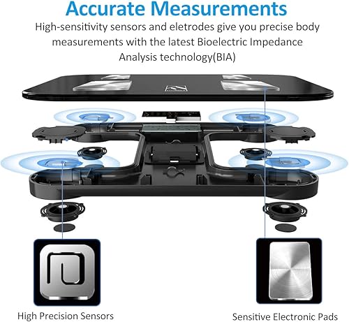 Vista 6 de FITINDEX Báscula con IMC, grasa corporal, masa muscular, báscula inteligente para peso corporal, Bluetooth, digital, sincronización con aplicación