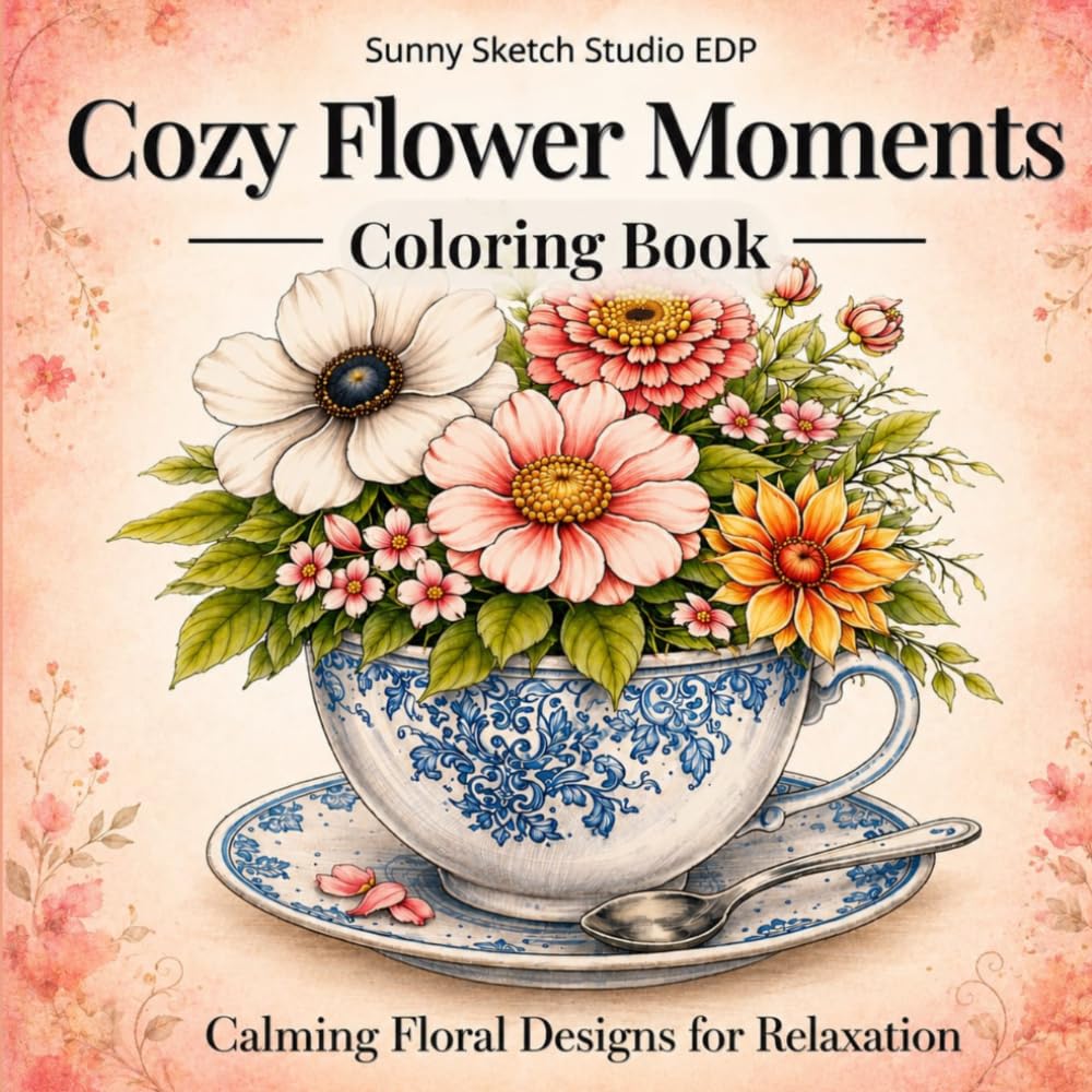 Cozy Flower Moments Coloring book: Calming Floral Designs for Adults Relaxation and Stress Relief with Beautiful Botanical Illustrations (Cozy Floral Escape)