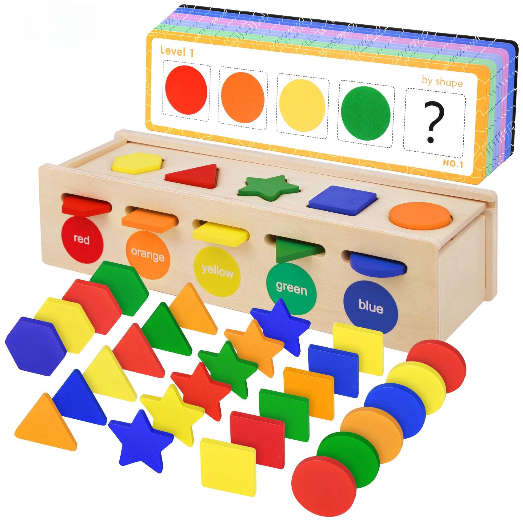 Shape Sorter Wooden Color Sorting Toys for Toddlers 1 2 3 4 Year Old Matching Shape Sorters Toys Wooden Blocks Learning Educational Toys for Boys Girls Classroom Birthday Easter Gifts