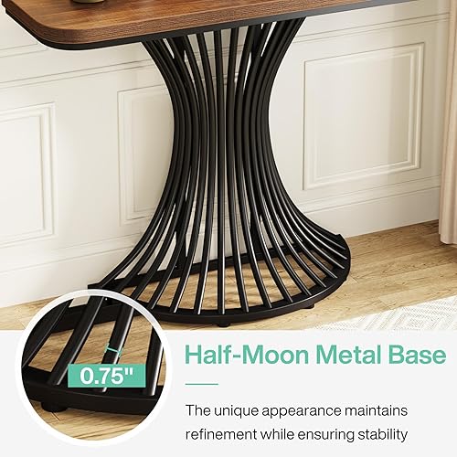 Miniatura 6 de Tribesigns Mesa de consola, mesa de entrada industrial con base geométrica de metal, mesa decorativa de sofá pequeño de 39 pulgadas para entrada,