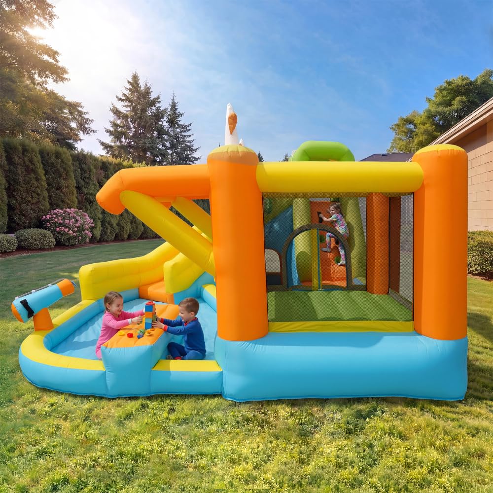 Castillo Hinchable con tobogán acuático y Piscina, Castillo Hinchable de Juegos acuáticos para Exteriores, Parque Infantil acuático con Ventilador, Juguete Hinchable Grande para niños (433x375x165cm)