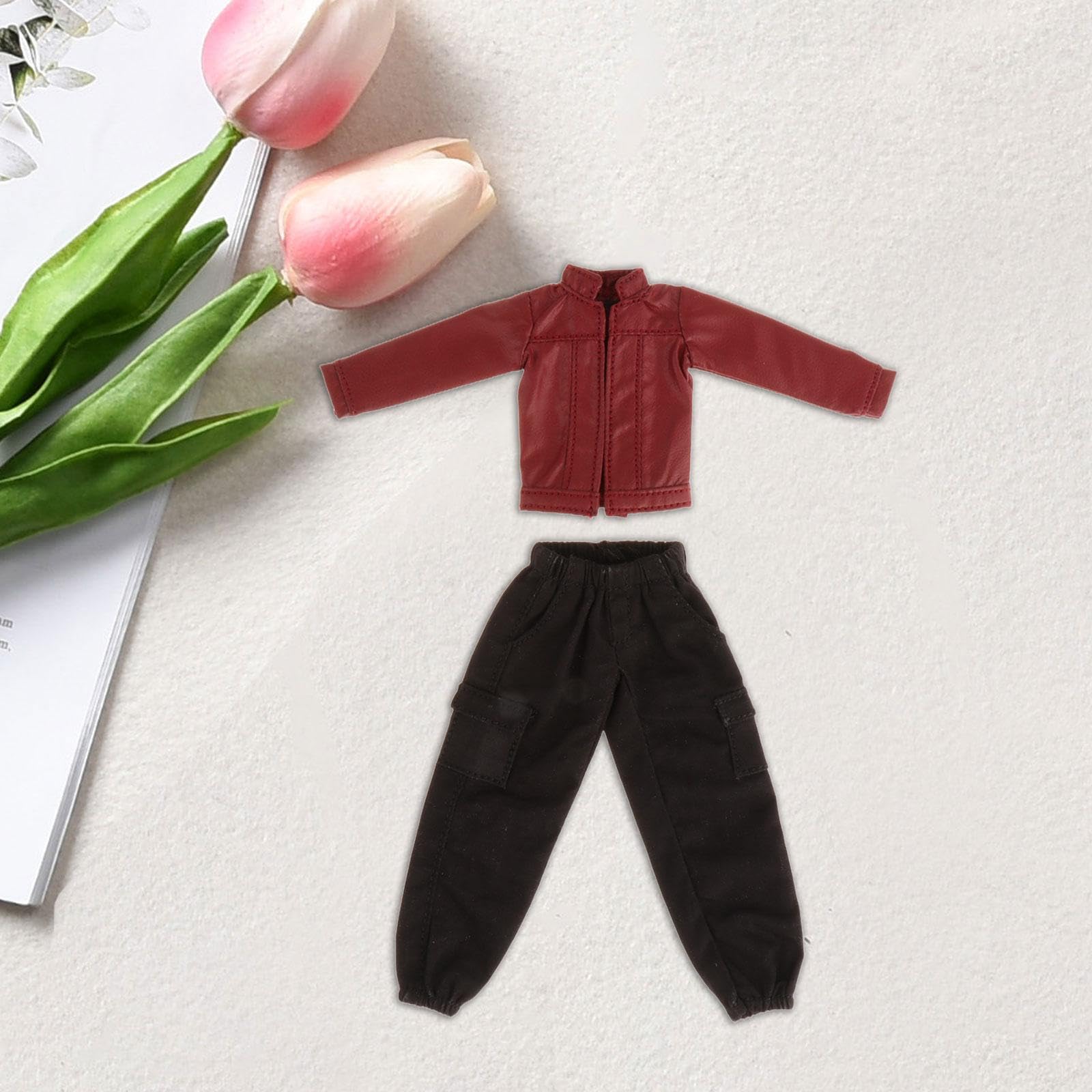 5 Sets mit 1/12 weiblichen Puppenkleidern, PU-Lederjacke mit Hose, Mini für 15,2 cm große Figuren