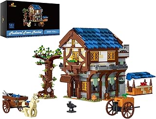 JMBricklayer Medieval Town Market Building Block Kit, MOC Creative Street View House Model Kit, DIY Adult Displayable Castle Model Building Set, Model Toy Gifts for Teens Adults Collector(1724 Pieces)